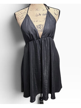 Shein Bae Women's Black Shimmer Halter Mini Dress Size Large.